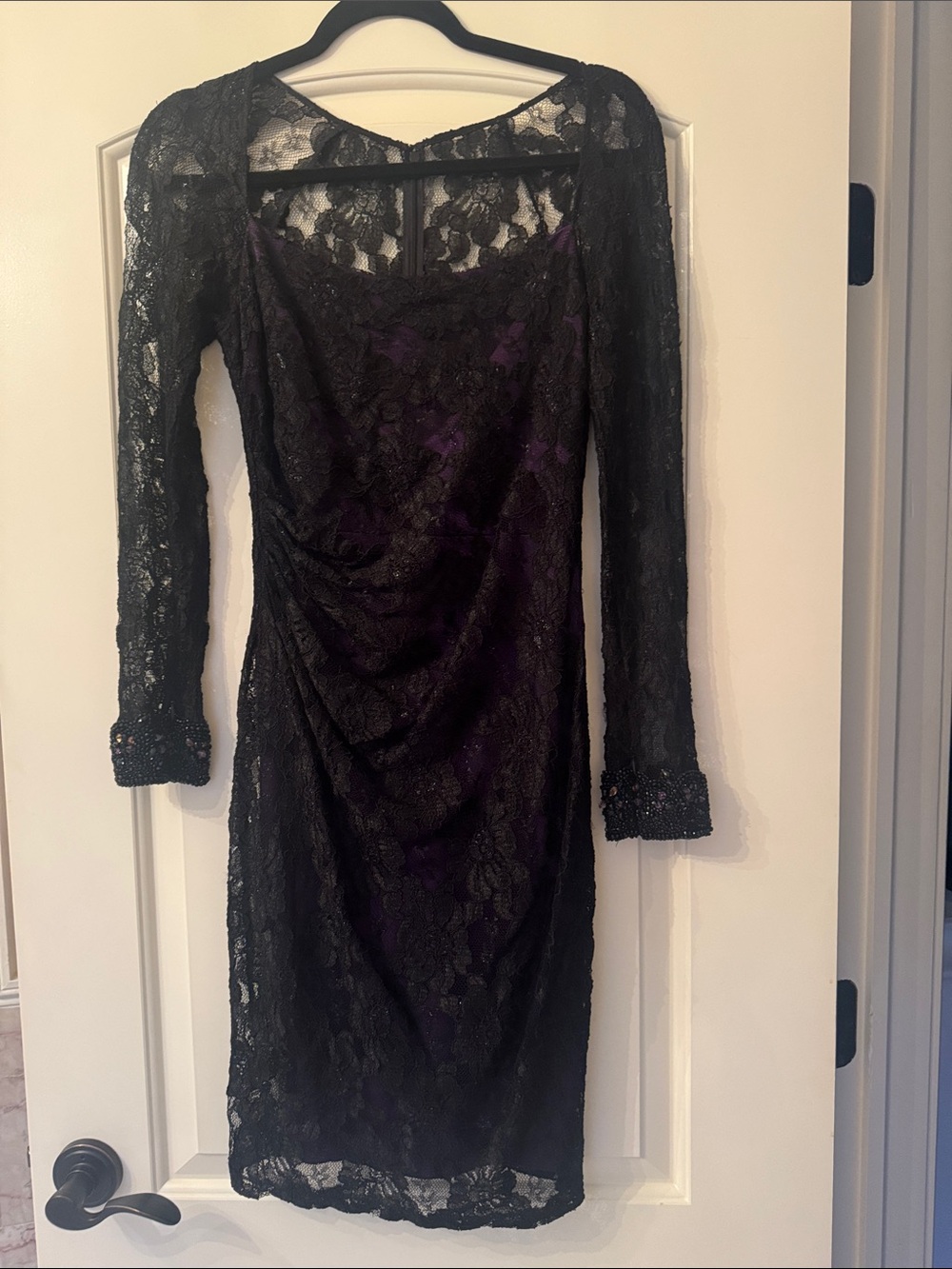 David Meister Black Lace Long-Sleeve Sheath Dress